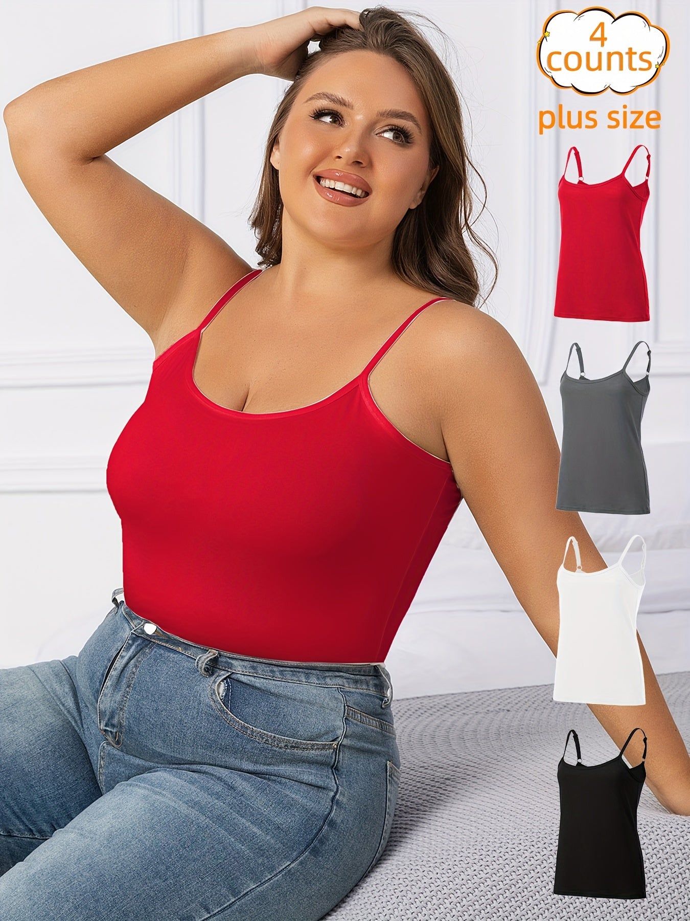 Women's Tank Tops 4 Pack Soft Polyester Blend Sleeveless Casual in Gray Red White Black