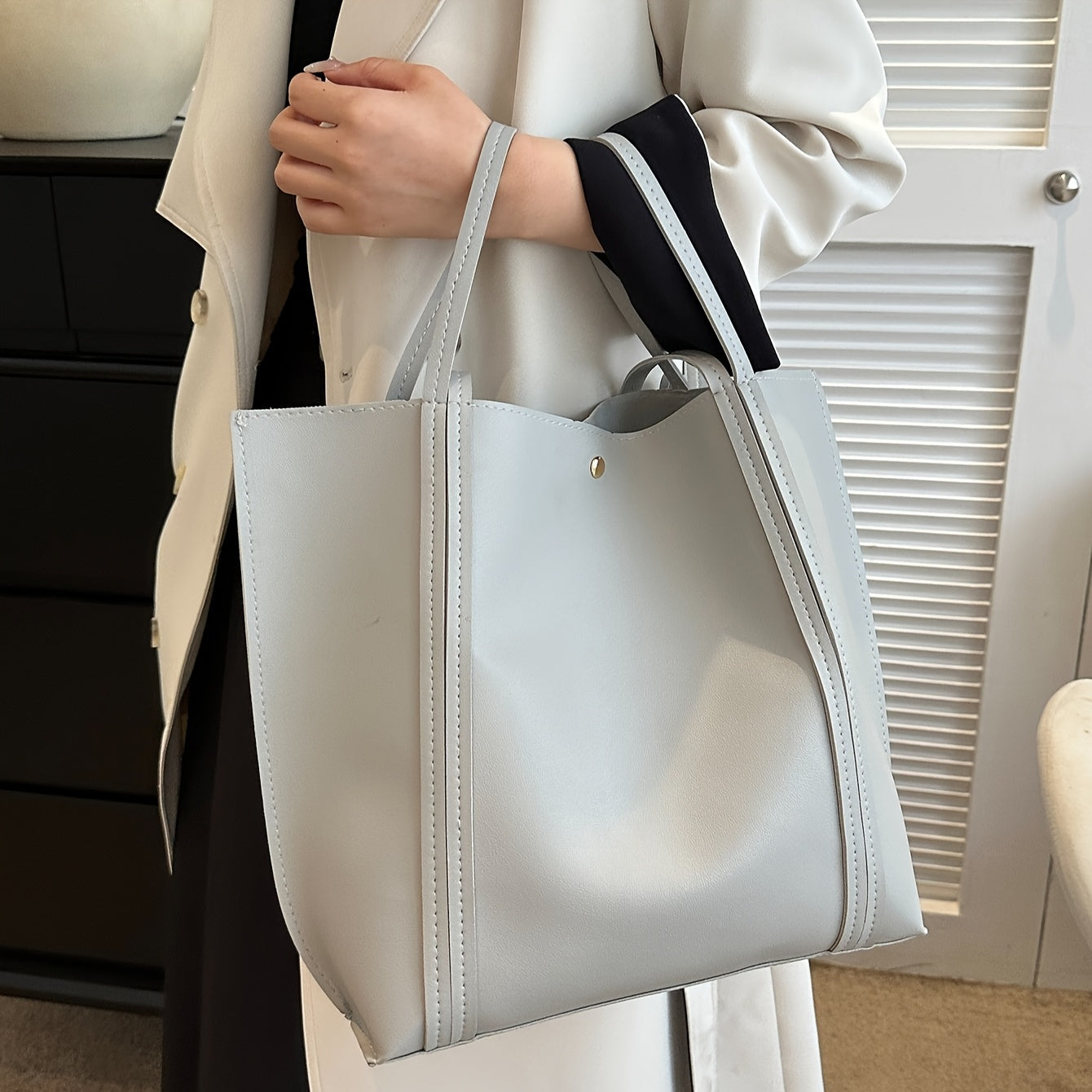 Women's Black Large Capacity Casual PU Shoulder Tote Bag