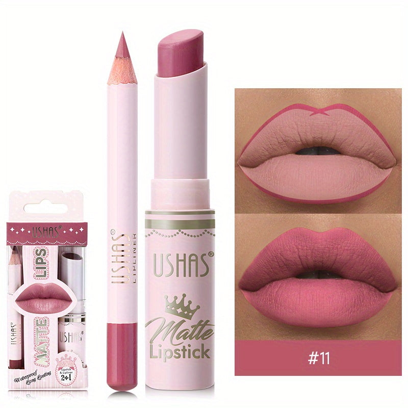 Women Nude Lipstick and Lip Liner Set Waterproof Velvet Long-lasting