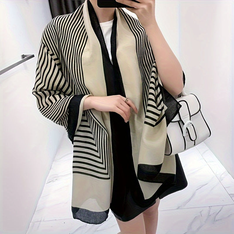 Striped Linen Scarf for Women Lightweight Spring Summer Shawl Sun Protection