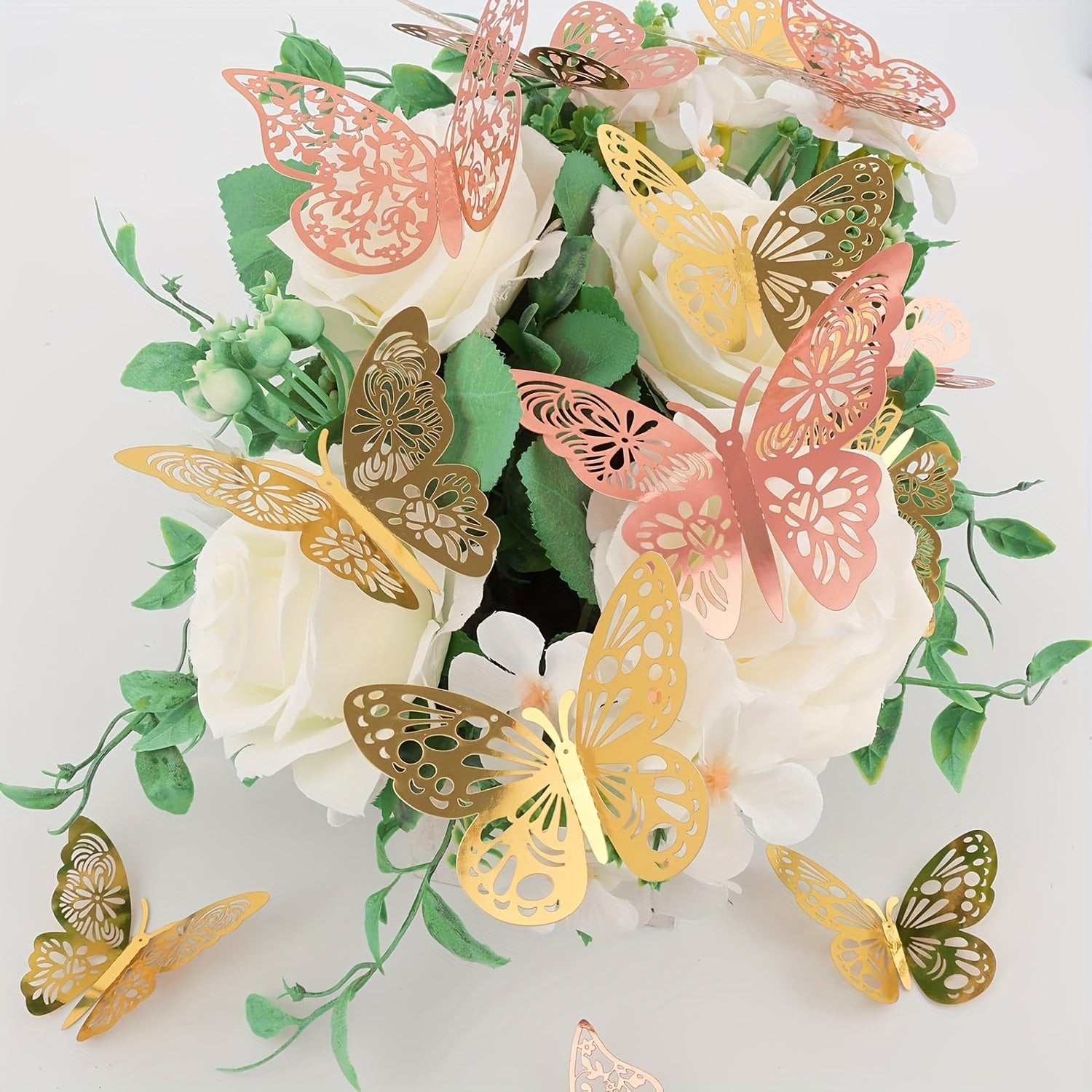 Golden and Rose Glitter 3D Butterfly Wall Stickers for Wedding Birthday Girls Bedroom Reusable Self-Adhesive