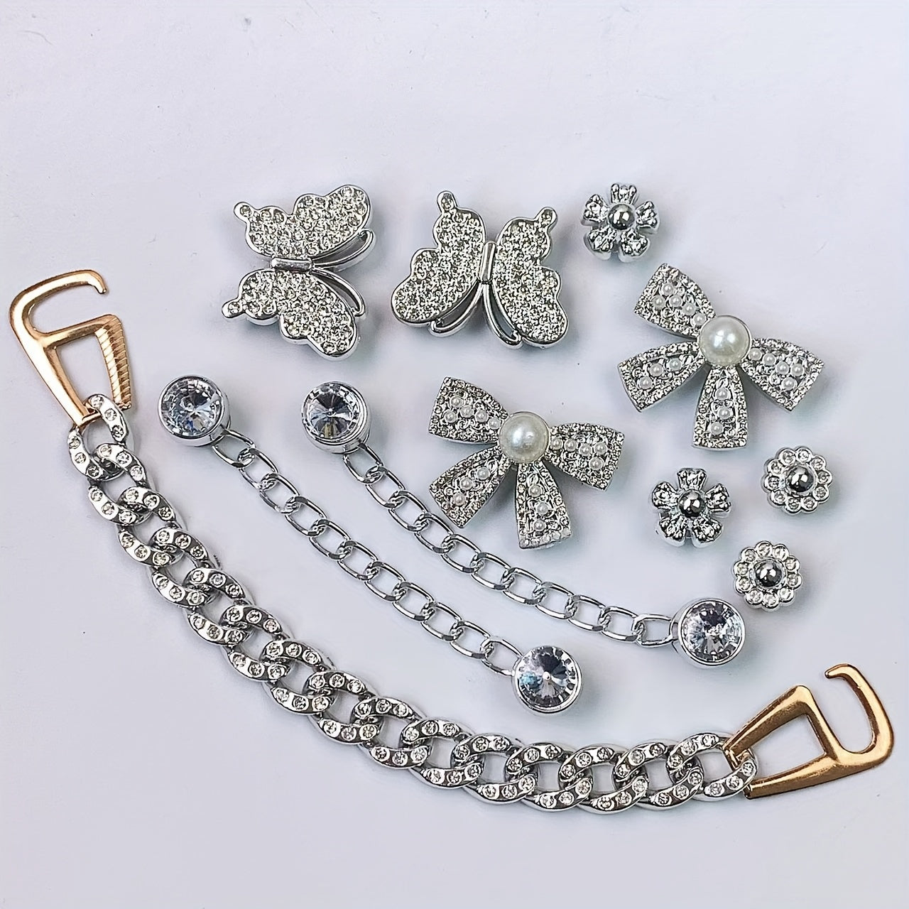 Women Silvery Bow Sunflower Butterfly Shoe Accessories Set for Clogs Sandals