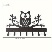 Wall-Mounted Iron Owl Coat Hook with Seven Hooks for Entryway Storage