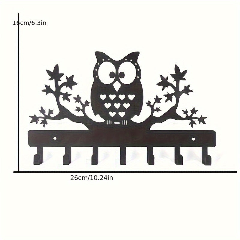 Wall-Mounted Iron Owl Coat Hook with Seven Hooks for Entryway Storage