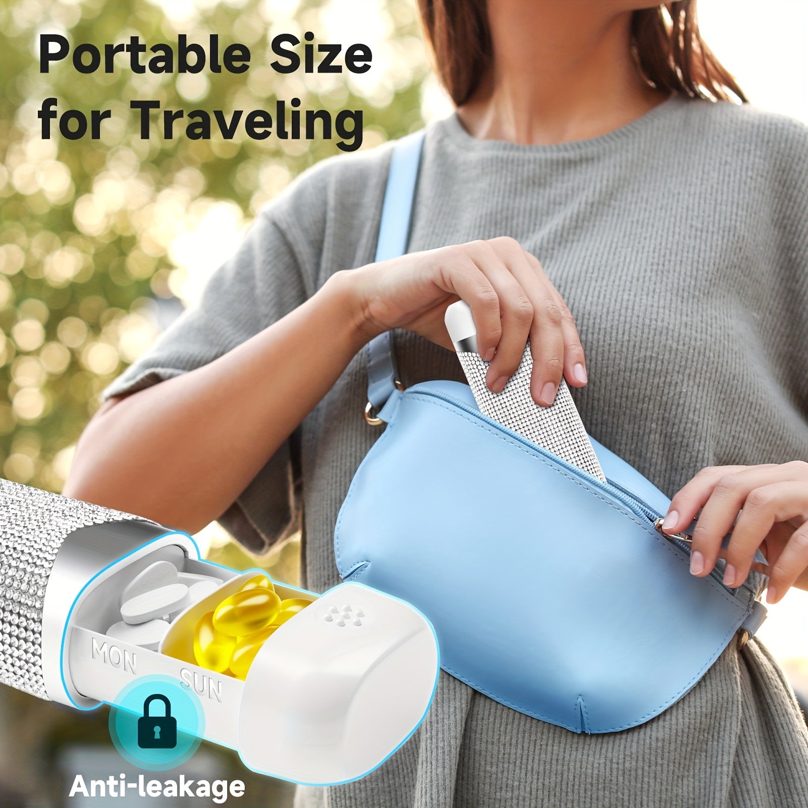 Women Men Weekly Diamond Medicine Organizer 7-Day Travel Vitamin Box