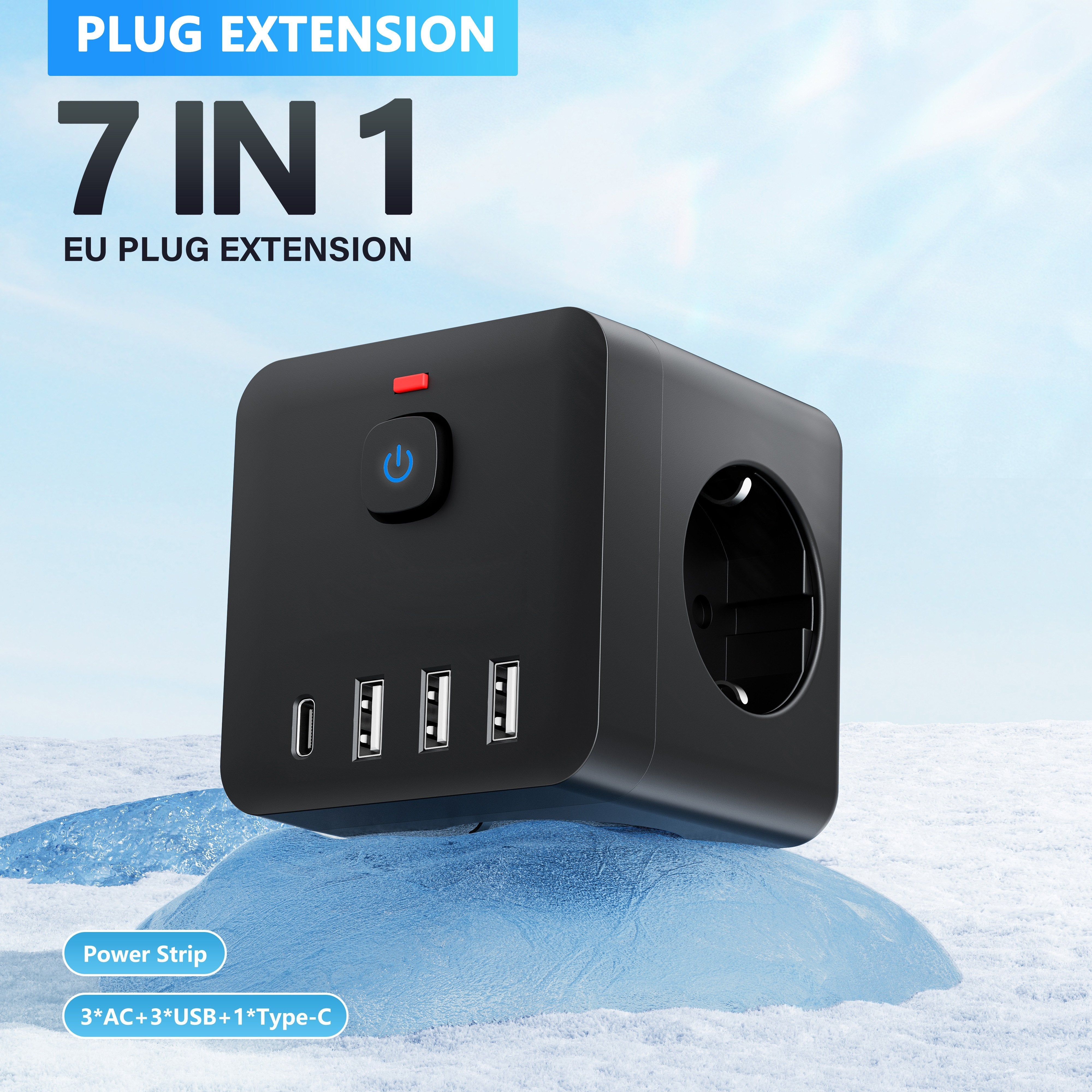 Multi-Functional Power Socket Extender with USB-C and USB Ports for Home Office Travel