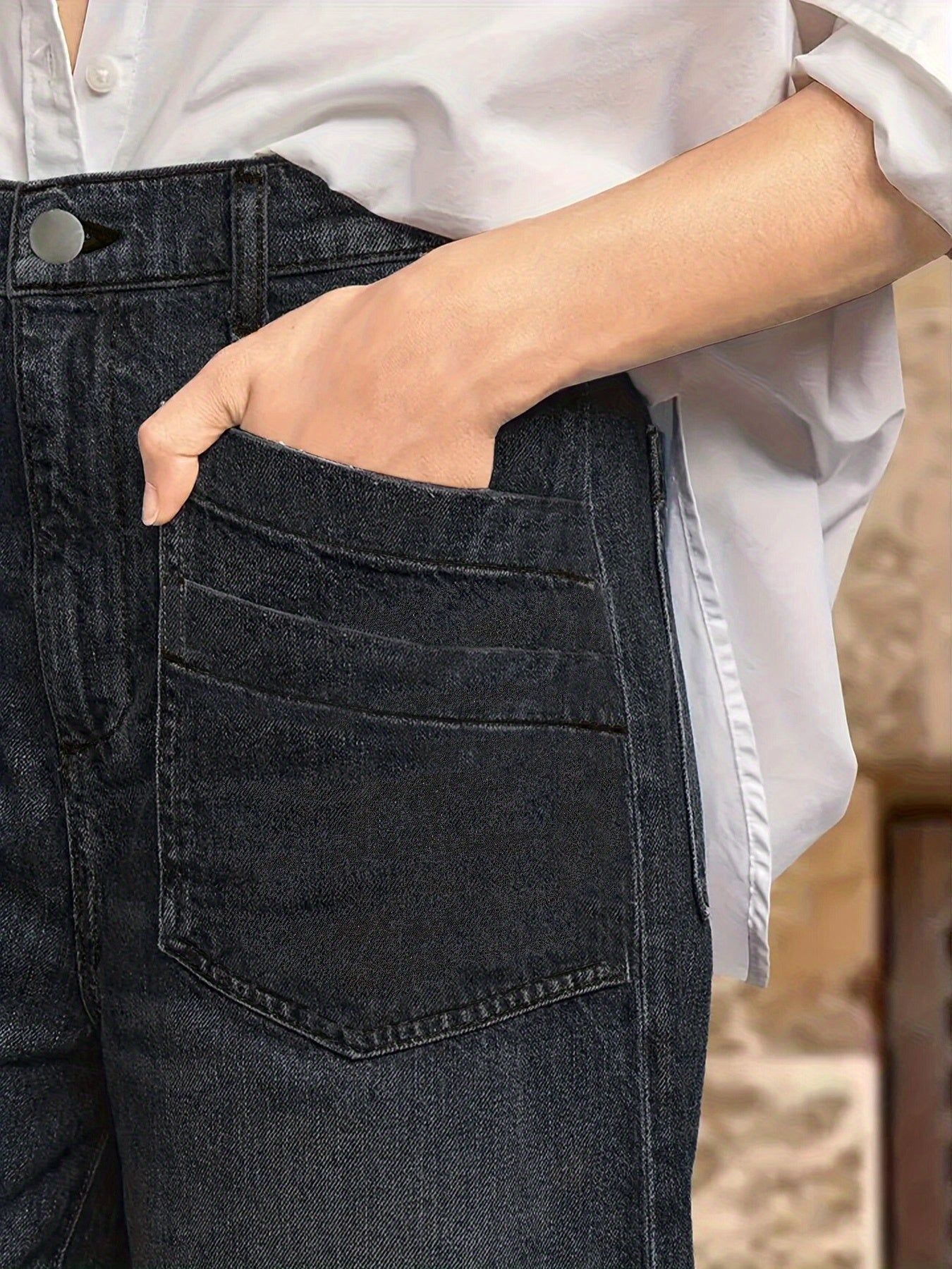 Women Plus Size Elastic Loose Fit Straight Leg Jeans Casual Denim