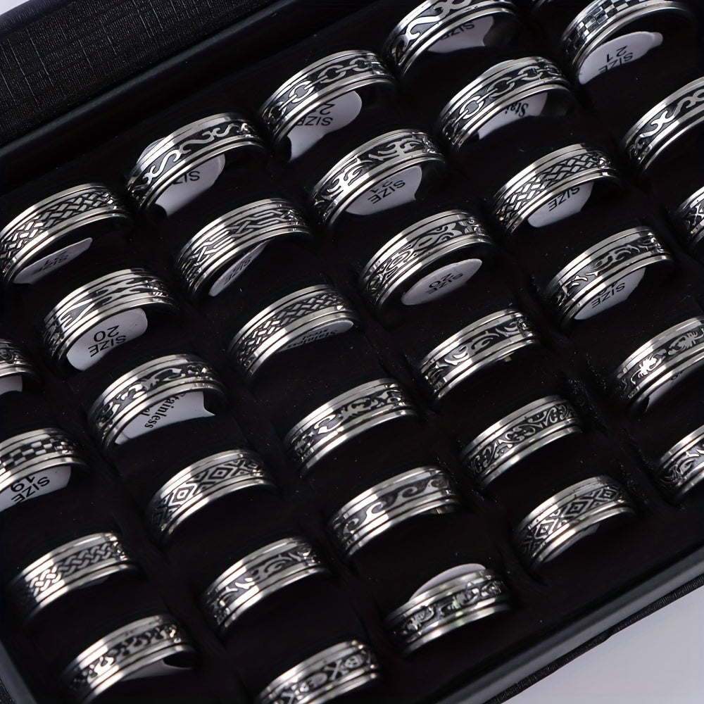 Set of 10 Unisex Black Stainless Steel Spinner Rings Vintage Style for Men Women