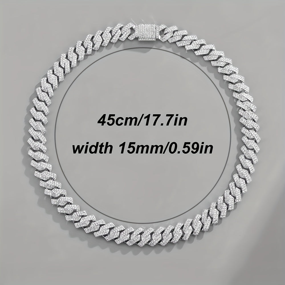 Men's Silver Pink Blue Cuban Link Chain Iced Out Lab Faux Diamonds Miami Necklace Choker