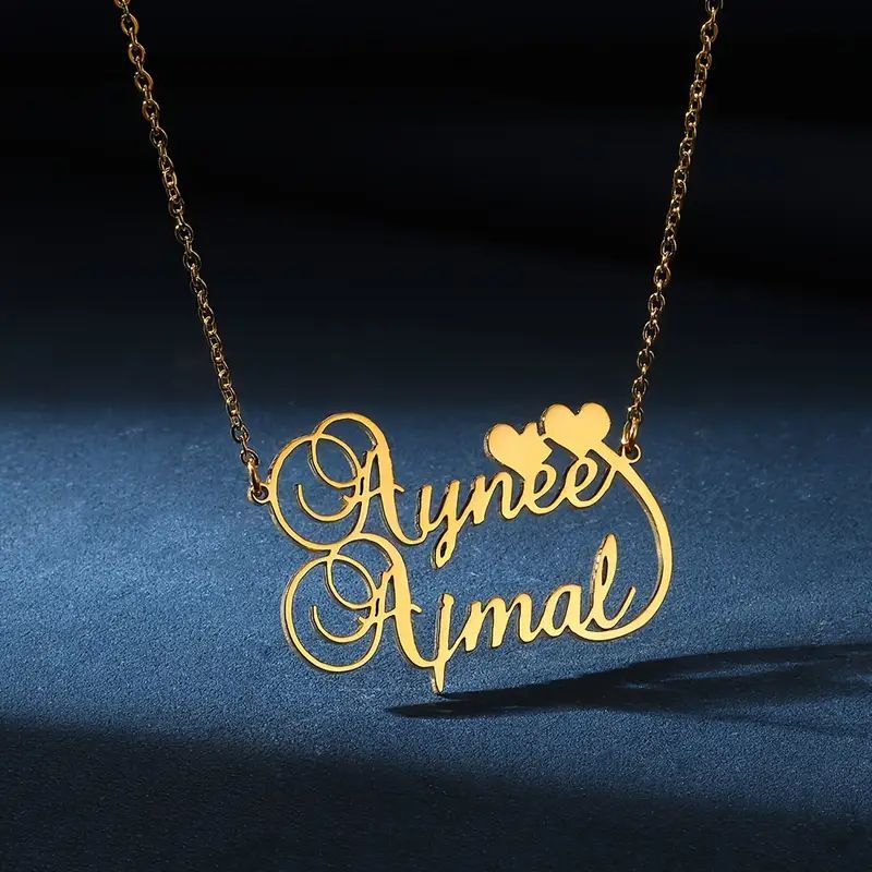 Stainless Steel Couple's Love Jewelry Double Name Pendant Necklace for Women