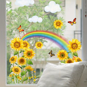 Double-Sided Sunflower and Rainbow Butterfly Window Decal Self-Adhesive PVC Sticker