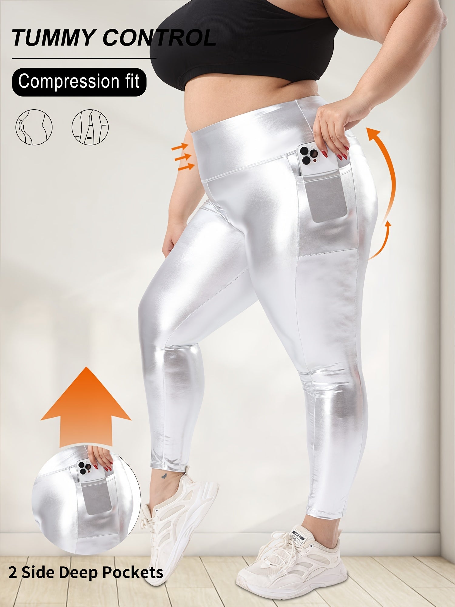 Plus Size Women's Cropped Pants High-Waisted Stretch Solid Color