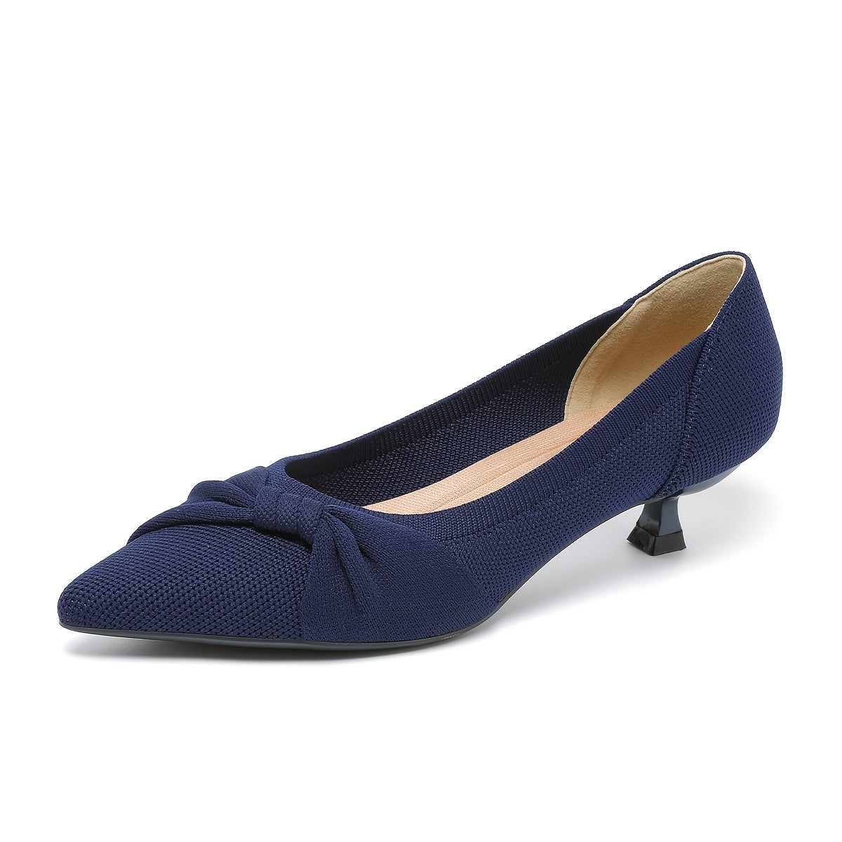 Women's Black Knit Slip-On Pumps with Pointed Toe and Bow Detail