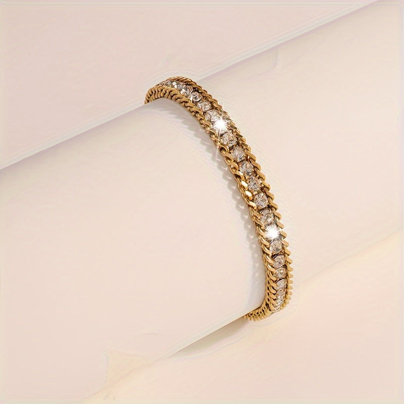 Stainless Steel Bracelet with Triple-Layer Design and Faux Diamond Accents