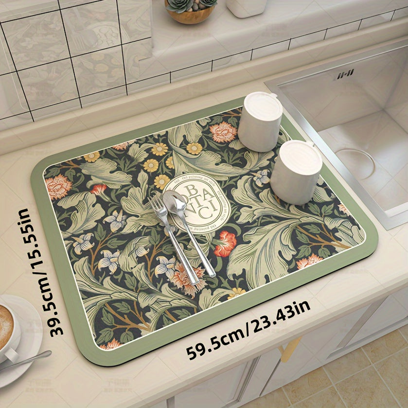 Floral Pattern Coffee Machine Mat Multi-Functional Dish Drying Pad Non-Slip Soft Kitchen Bathroom