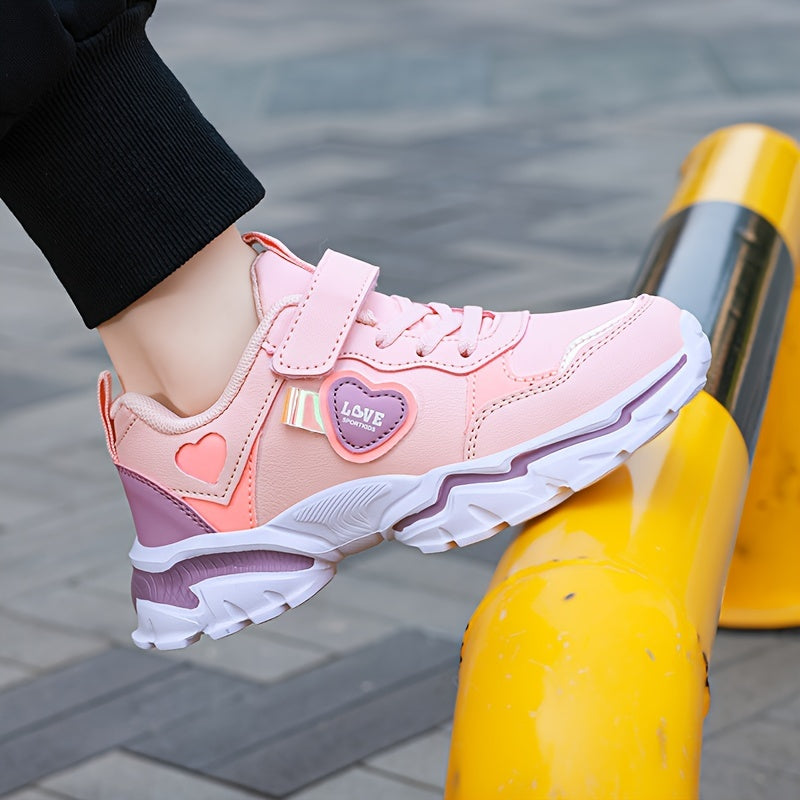 Girls Running Shoes Black and Pink Lightweight Glow-in-the-Dark Hook-and-Loop Sneakers