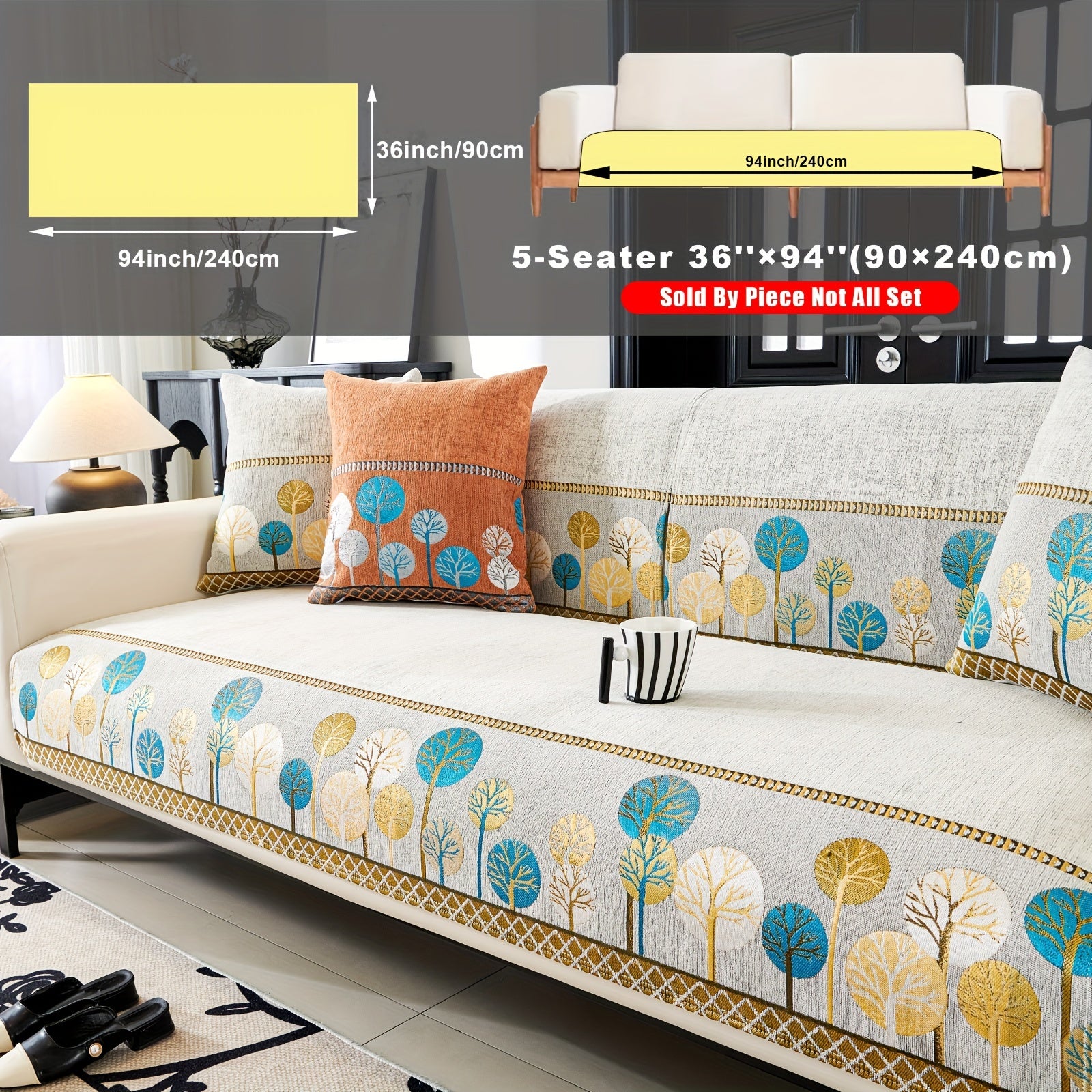 Chenille Sofa Cover with Tree Embroidery Pet-Friendly Slip-Resistant Easy to Clean Fits Various Sofa Sizes for Living Room and Home Decor