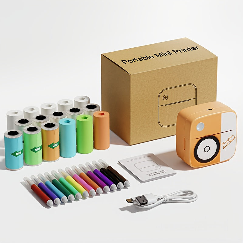 DOLEWA Портативный Мини Принтер - Безчернильная Термопечать, Беспроводное Подключение для iOS и Android, Перезаряжаемая Батарея, Включает Рулоны Бумаги, USB Зарядка, Компактный Дизайн в Розовом/Белом.
