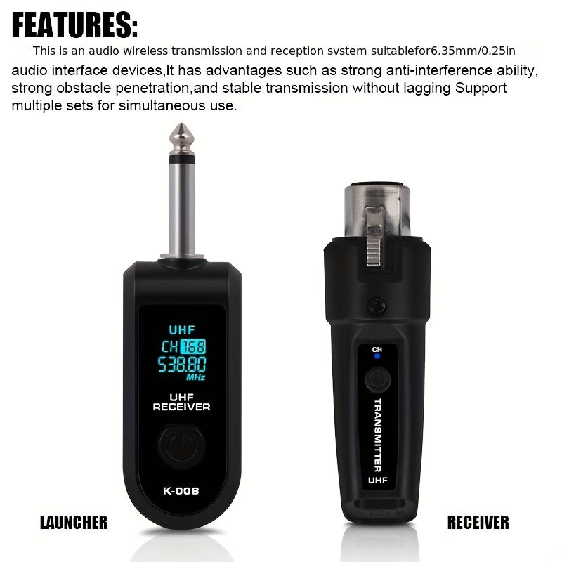 Wireless Microphone System 2.4GHz Transmitter and Receiver for XLR and 6.35mm Microphones