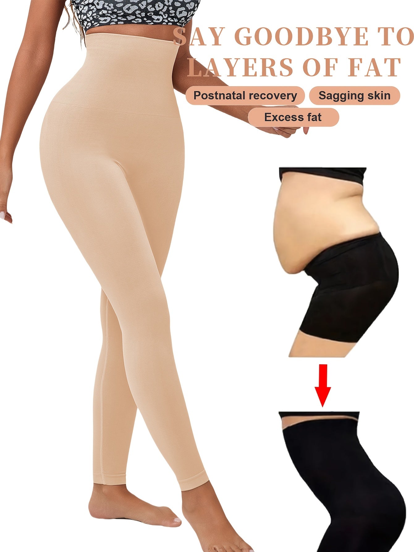 Yuqori belsiz, poliamid to'qima matodan tayyorlangan, mustahkam rangda, yuqori qo'llab-quvvatlashga ega, yoga va sport uchun anti-flab silikon tasmasi bilan jihozlangan leggings.