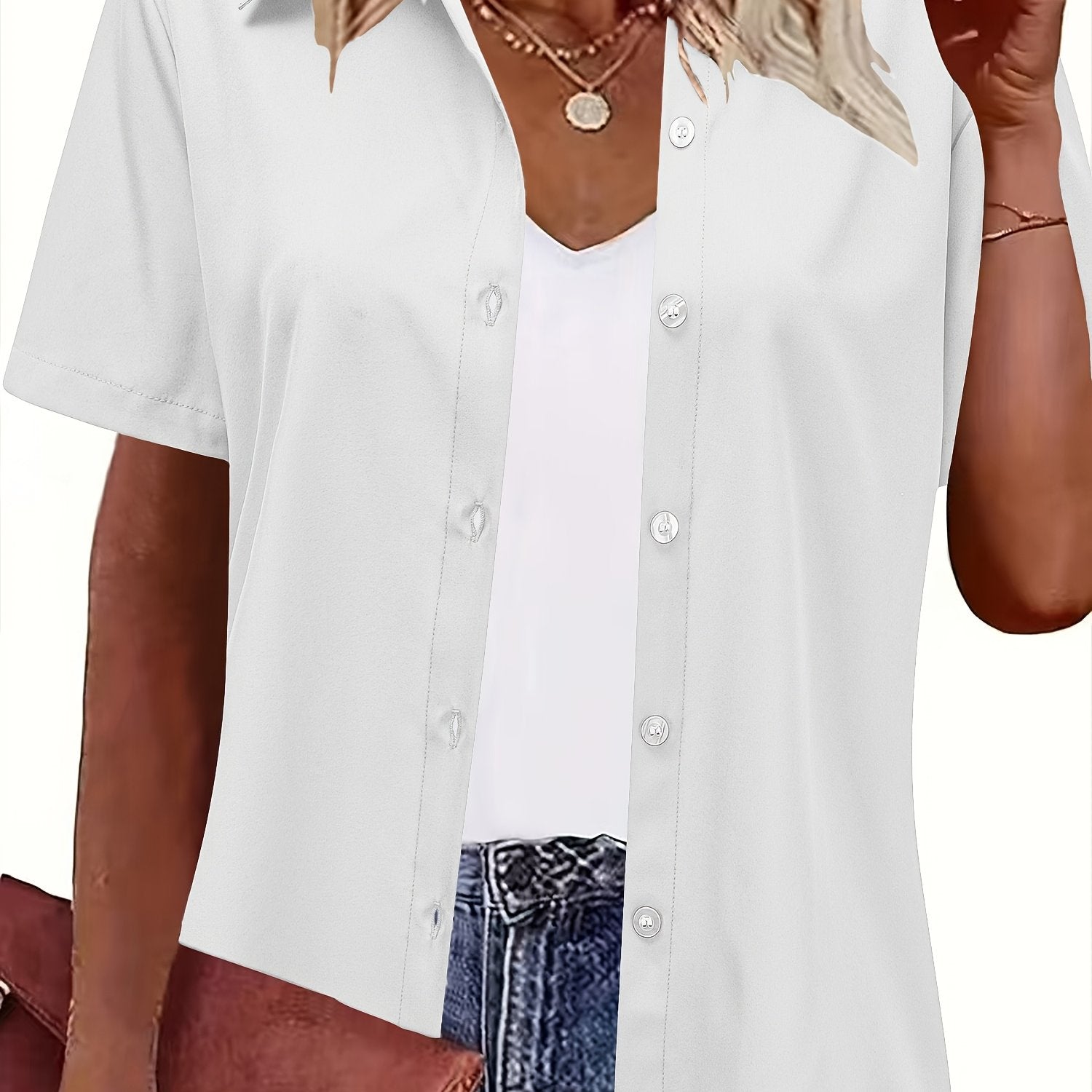 Plus-Size Women's Casual Shirt Short Sleeve Chic Top Black Size Large