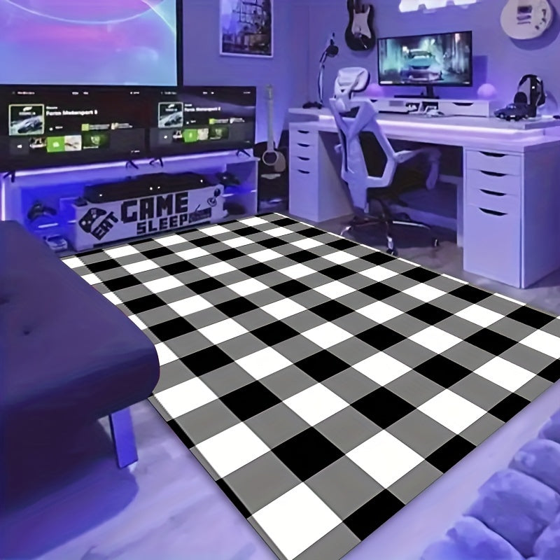 Black and White Buffalo Plaid Rug 8mm Thick Easy to Clean for Living Room Bedroom Bathroom