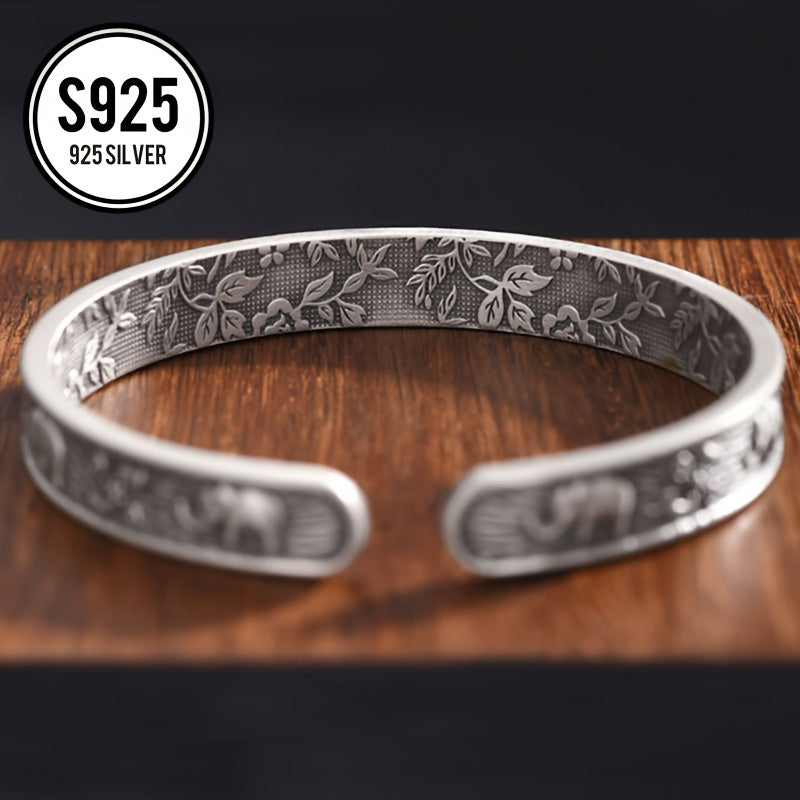 Браслет в винтажном стиле с этническим слоном, изготовленный из серебра 925 пробы, модный и универсальный подарок для женщин. Идеально подходит для Дня святого Валентина или Дня матери.