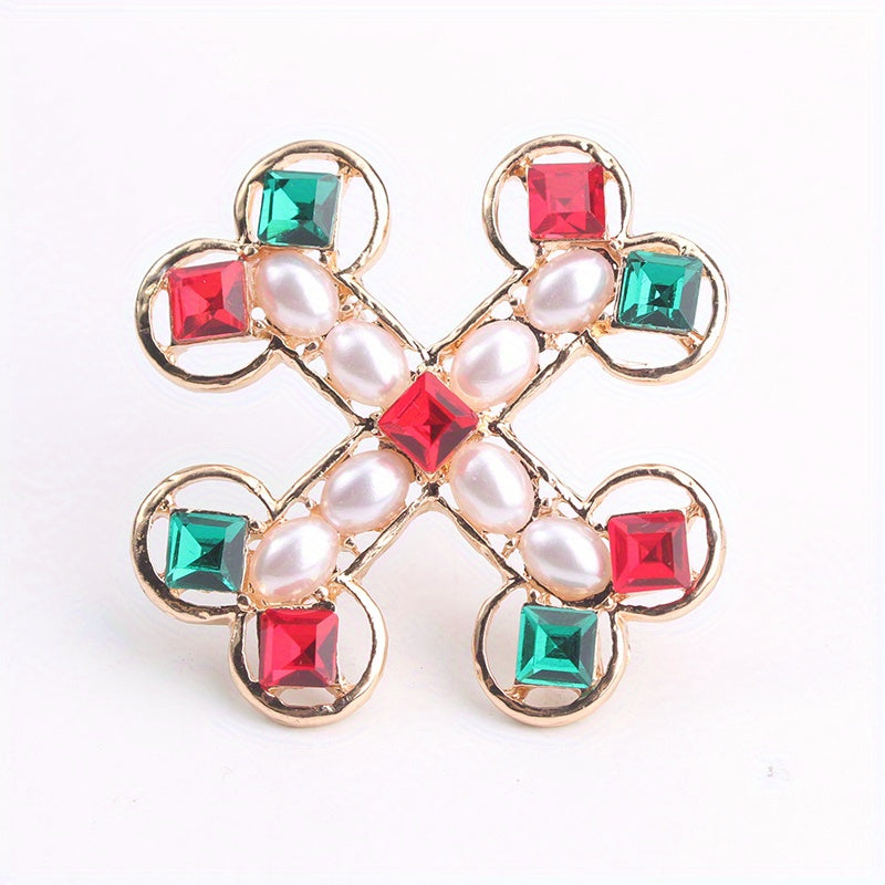 Women's Retro Baroque Cross Brooch Rhinestone Irregular Shape Jewelry