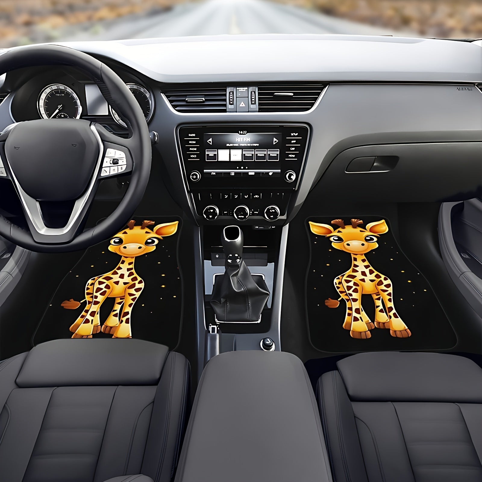 4-Piece Giraffe Pattern Car Non-Slip Mat Set for Sedans and SUVs
