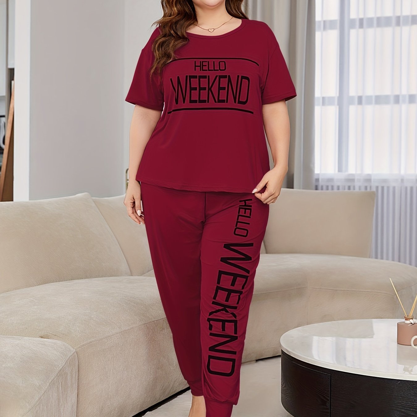 Women's Plus Size Short Sleeve Pajama Set Cotton Cute Cartoon Homewear