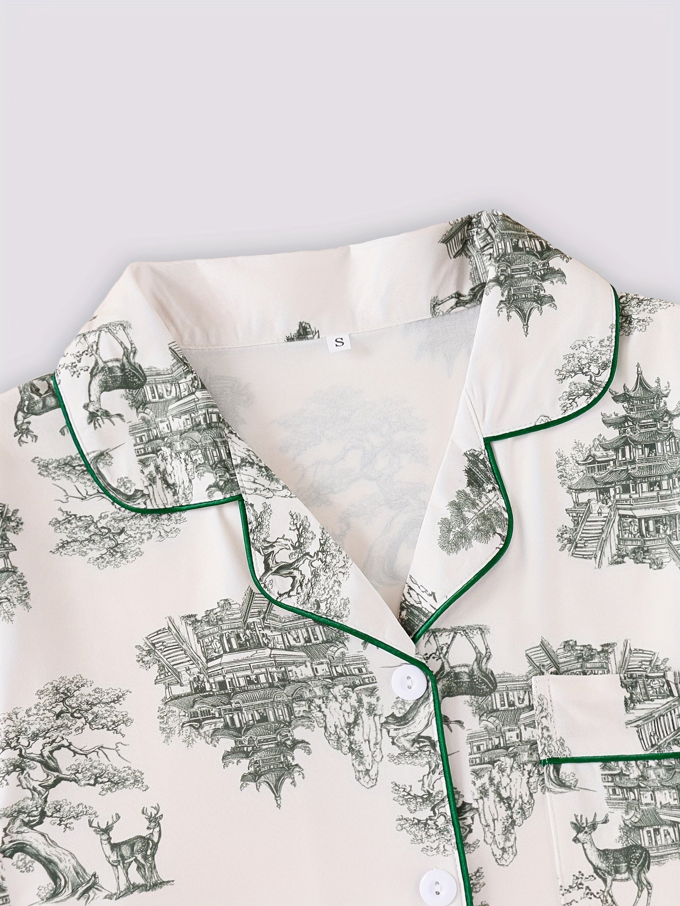 Plus Size Women's Pajama Set with Ink Painting Design Long Sleeve Button-Up Top and Cozy Pants