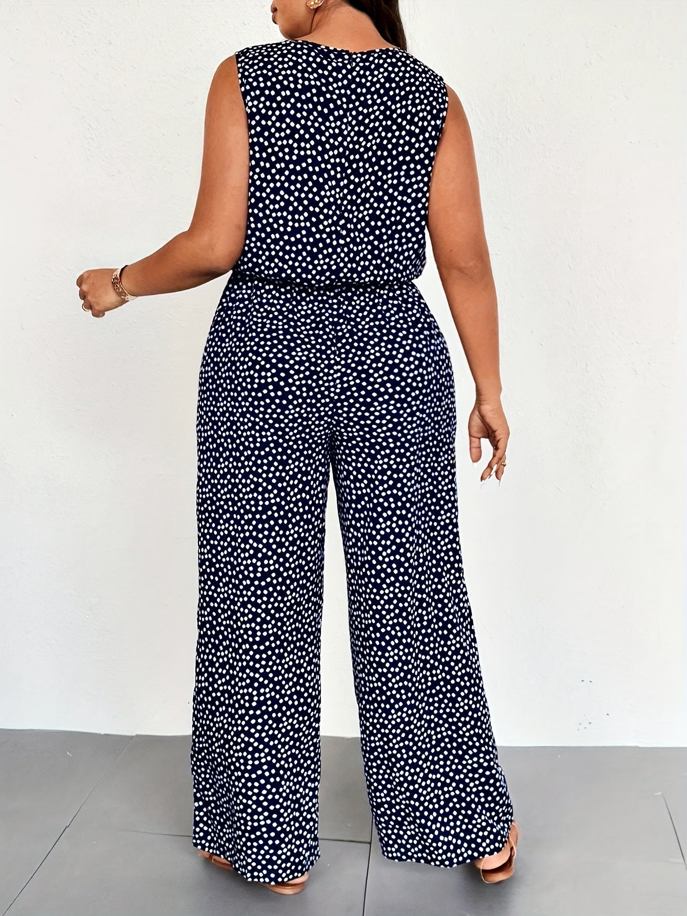 Plus Size Women's Floral Print Sleeveless Jumpsuit Elastic Waist Wide Leg Spring Summer Casual Formal