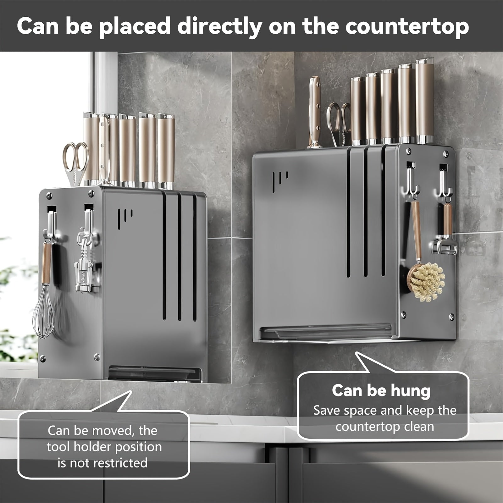 Stainless Steel Knife Block with Sharpener and Scissor Holder Countertop Organizer