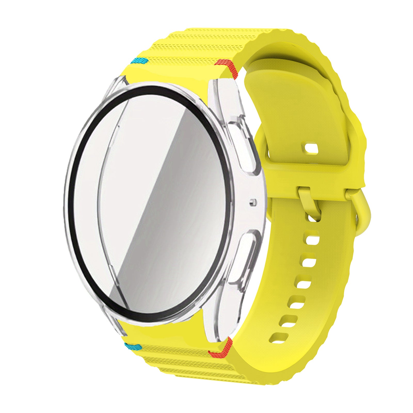 Silicone Sport Watch Band with Wavy Stitch Design and Tempered Glass Case for Samsung Galaxy Watch 4 5 6 7 40mm 44mm