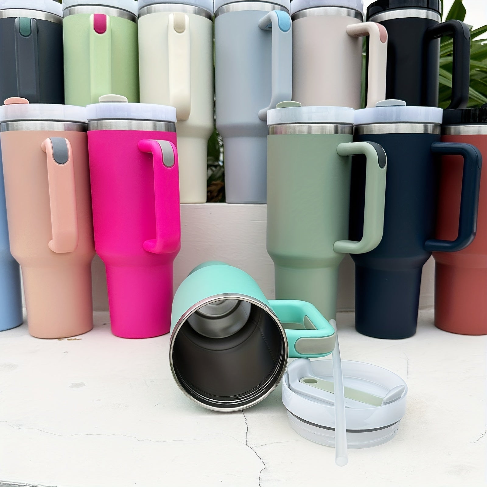 40oz Stainless Steel Double Wall Tumbler with Lid Handle Heavy Duty Water Bottle