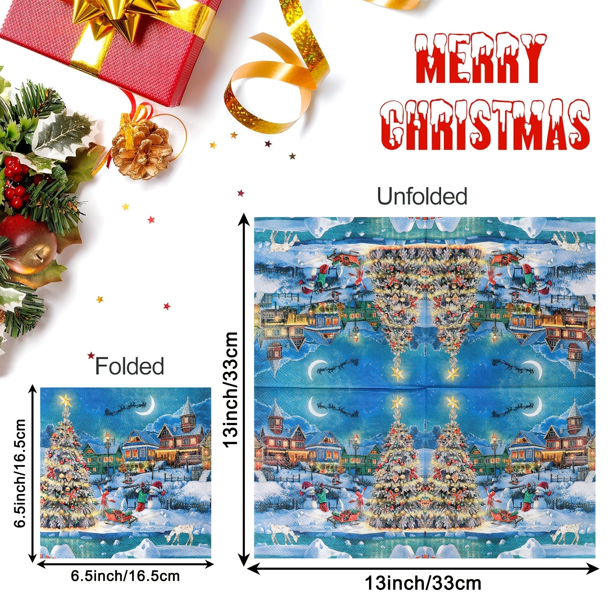 Пакет одноразовых салфеток с узором рождественской елки, двухслойные, экологически чистая бумага для праздничного обеда