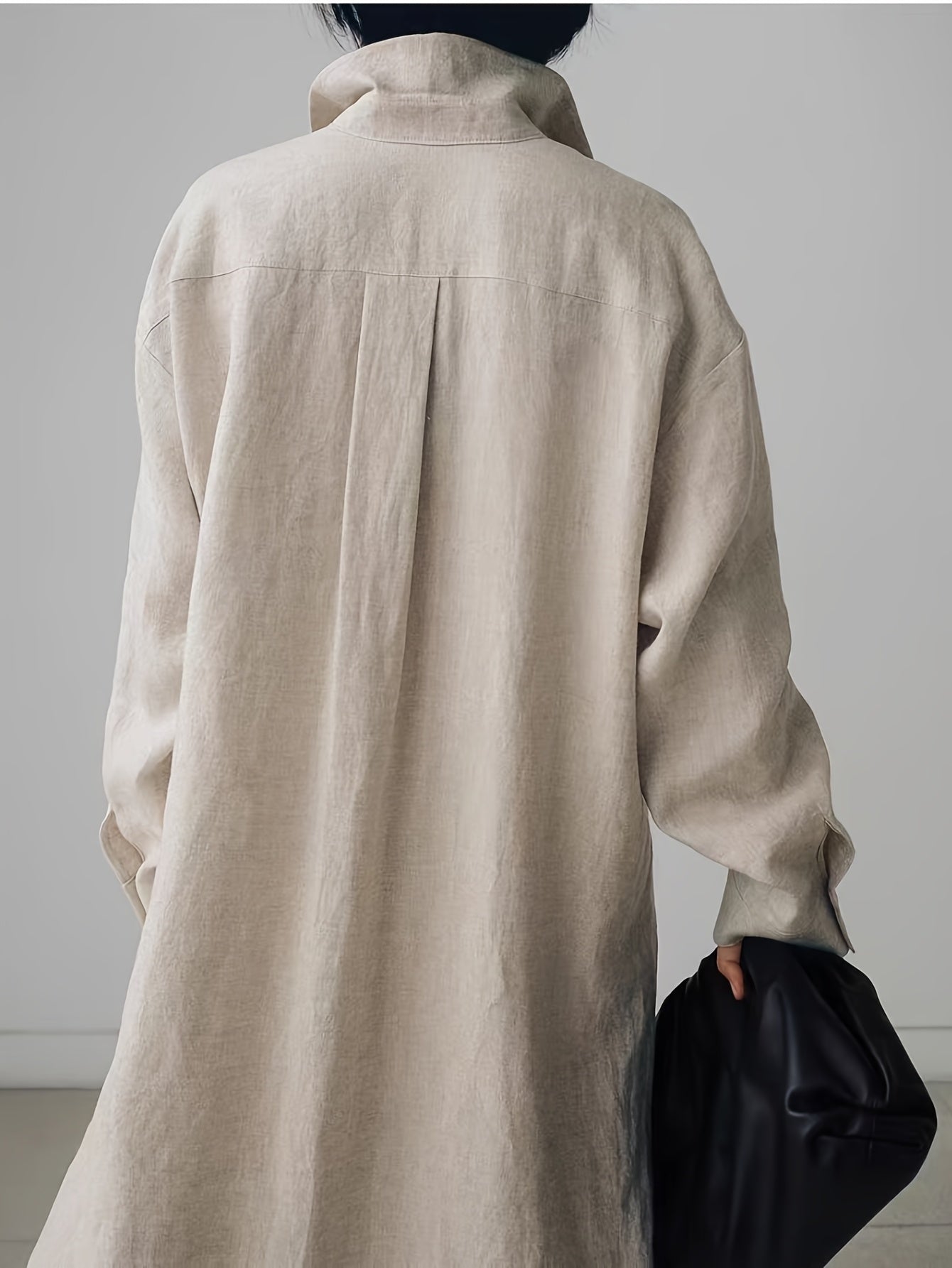 Women's Cotton Long Sleeve Shirt Dress with Split Button Design for Casual Outings