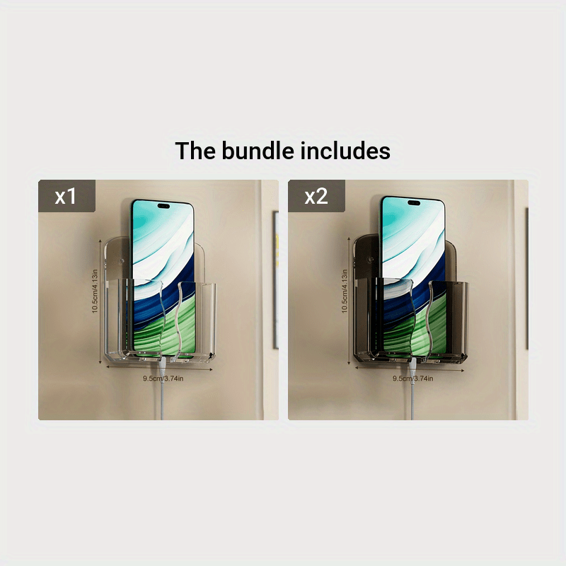 Acrylic Wall-Mounted Phone Holder with Adhesive Remote Control Base No-Drill Storage Rack