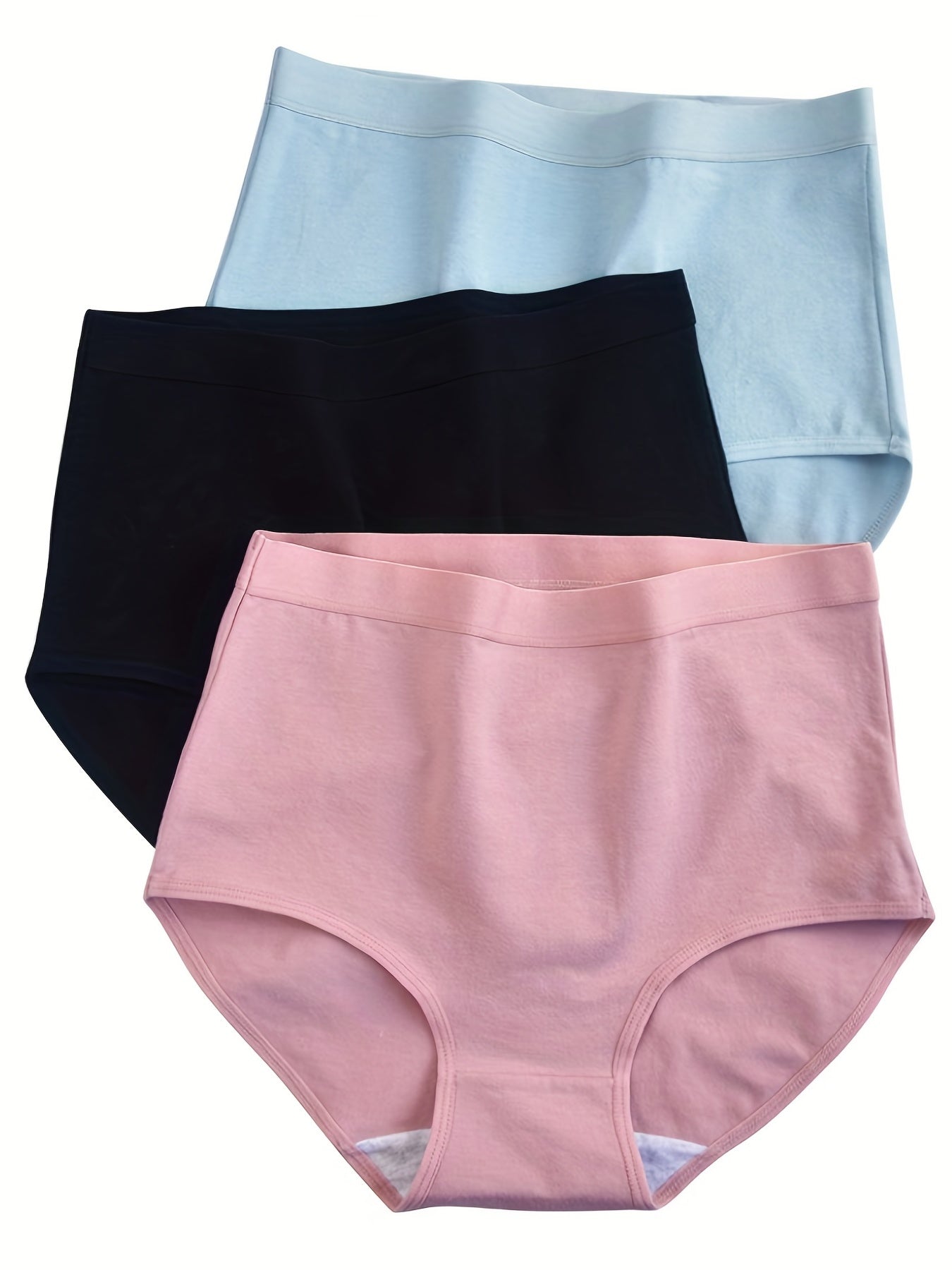 Women's High Waist Cotton Briefs Set of 3 Solid Color Underwear Comfortable Lingerie
