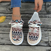 Women's Canvas Sneakers, Geometric Pattern, Casual Low Top Shoes