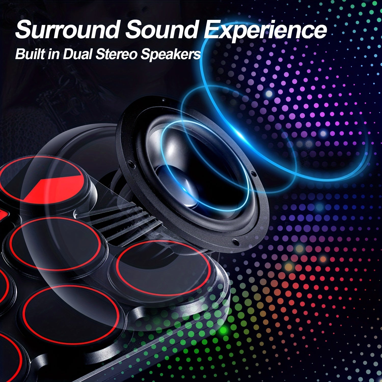 Batería electrónica portátil con pedal de pie y baquetas negro 10H reproducción grabación USB