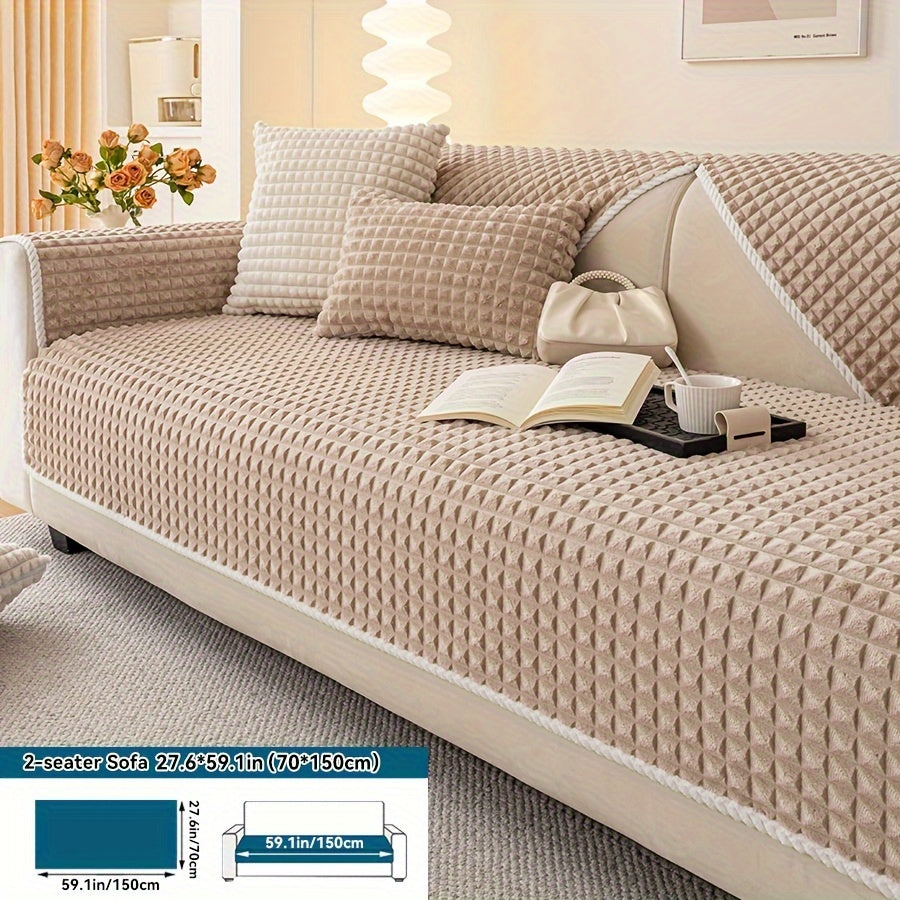 Plaid plush divan qoplamasi, sirpanmas dizayn bilan, hayvonlar uchun va barcha mavsumlar uchun mukammal. Turli xil mebellar uchun mos keladi.