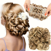Women's Blonde Synthetic Messy Bun Hair Piece with Flowy Wavy Style