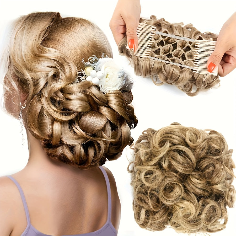 Women's Blonde Synthetic Messy Bun Hair Piece with Flowy Wavy Style