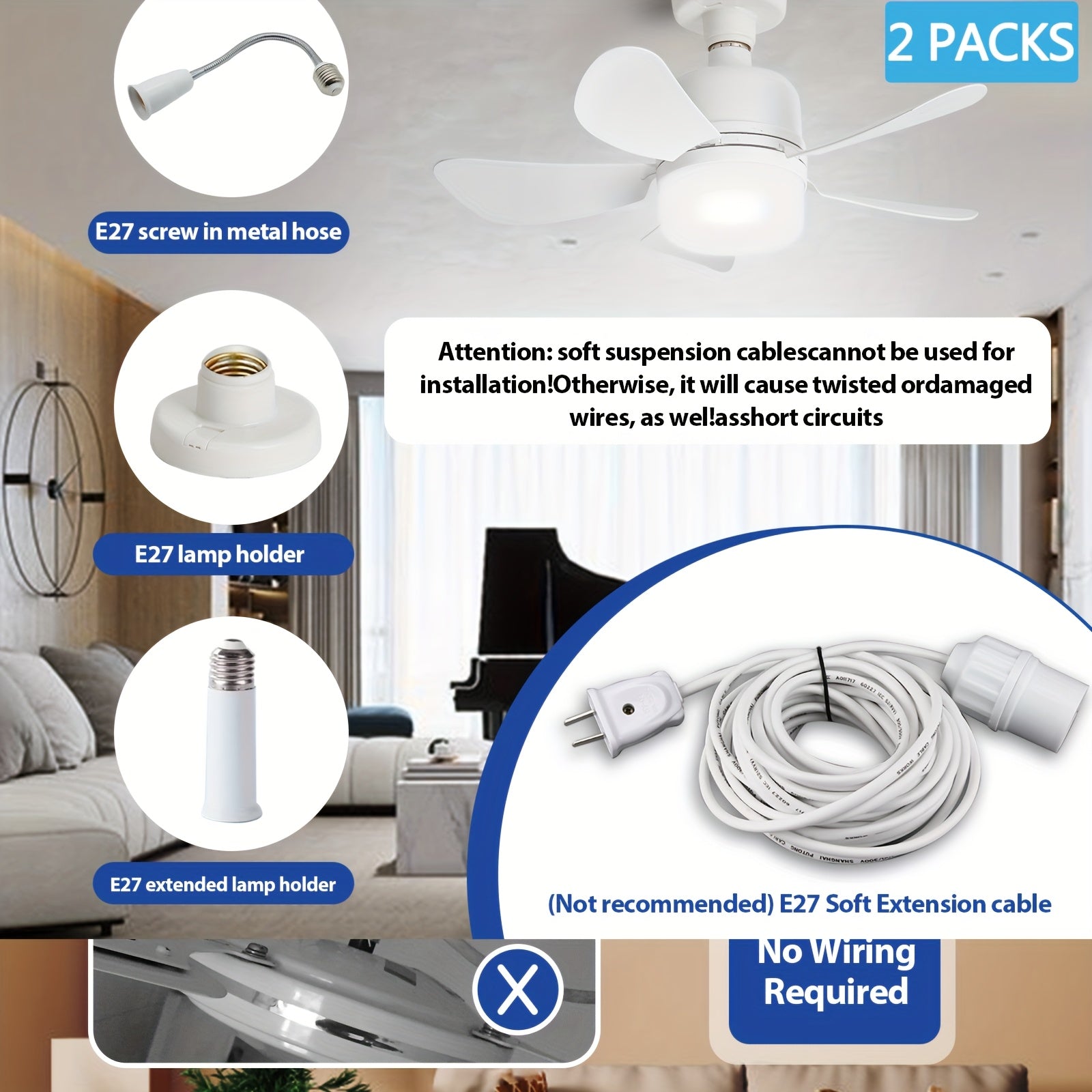 2pcs Ceiling Fan with Light Remote Control Dimmable E26/E27 Bathroom Bedroom Kitchen Living Room