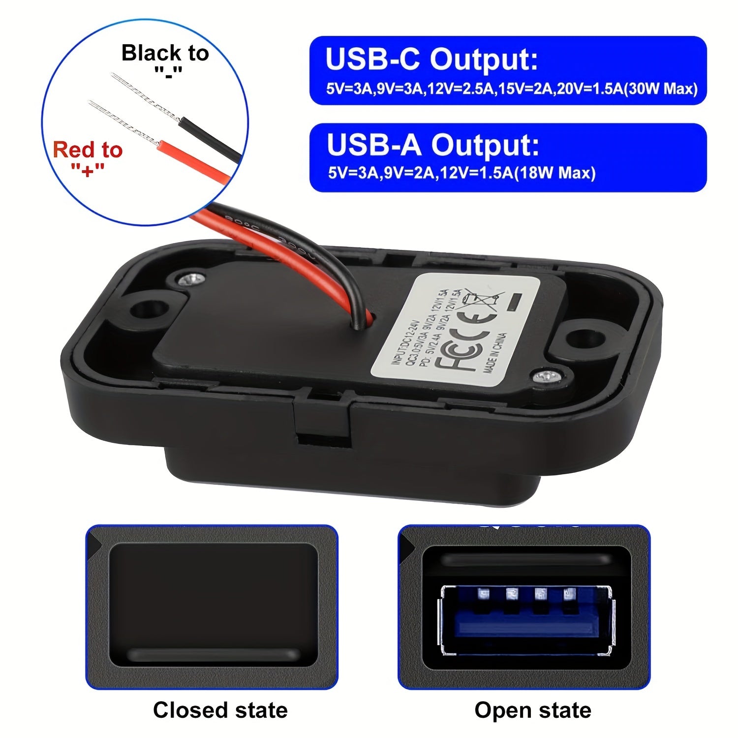 12V/24V RV Dual Fast Charging USB Car Power Adapter