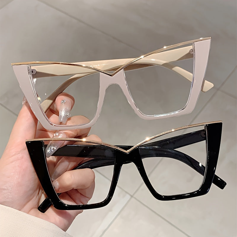 Women's Cat Eye Glasses Large Frame Clear Non-Prescription Metal Eyewear for Everyday Wear