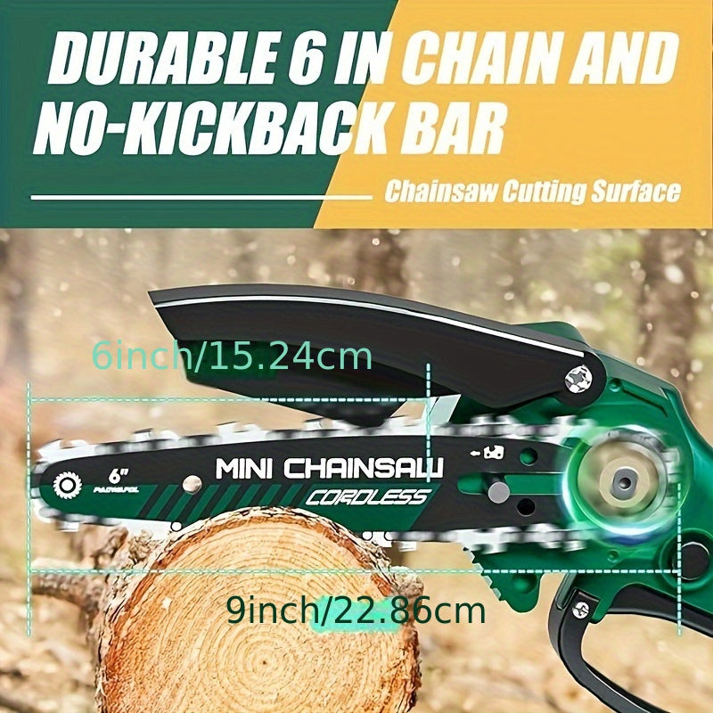 6-Inch Cordless Electric Chainsaw with 2 Rechargeable Batteries and Charger for Wood Cutting and Pruning