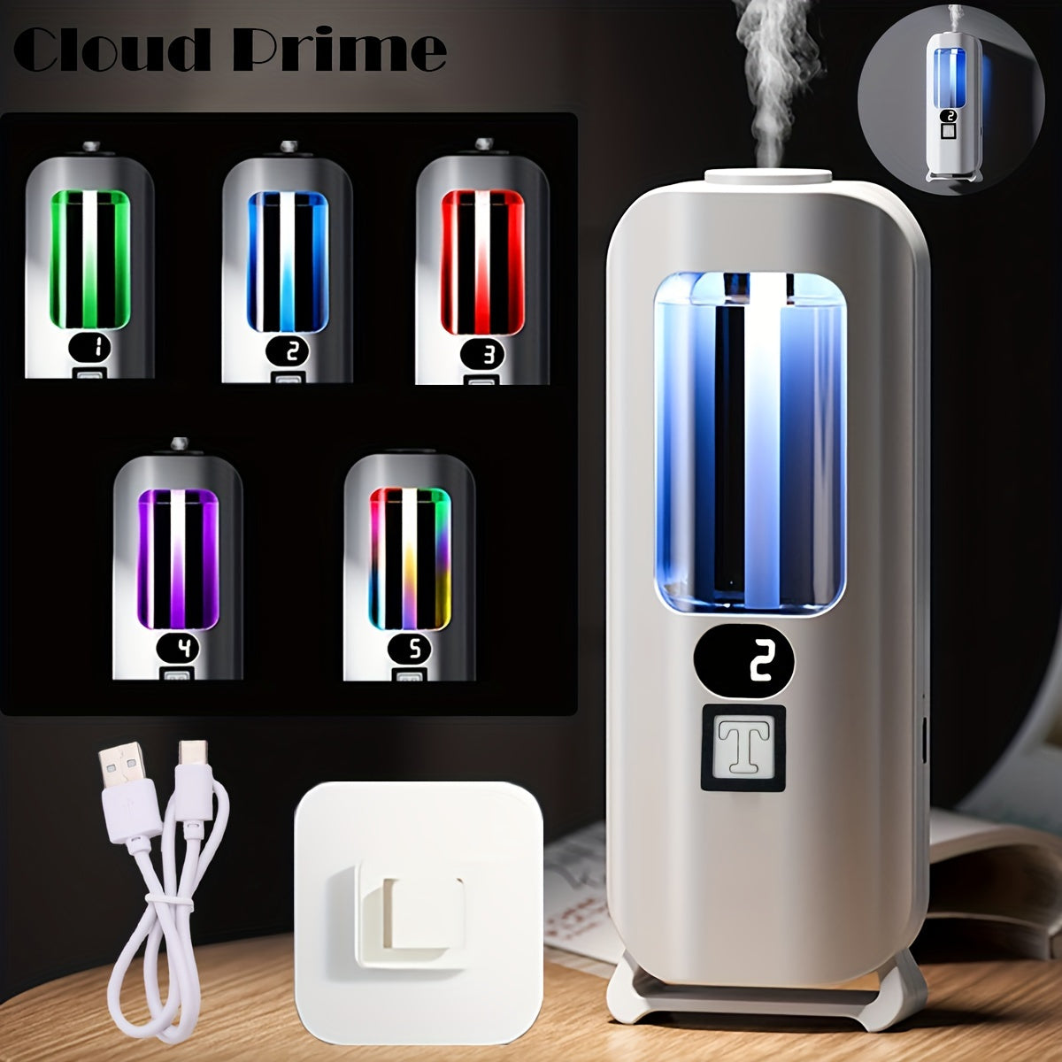 Aromatherapy Diffuser Machine White With LED Lights USB Rechargeable