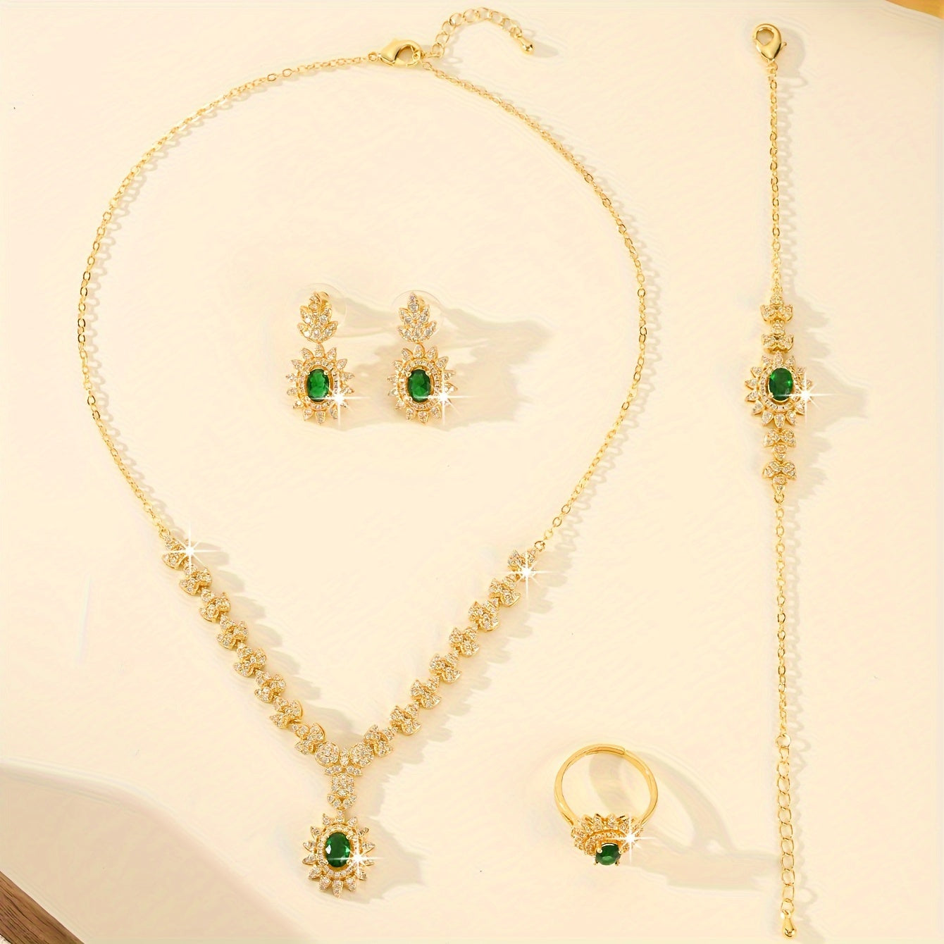 5-Piece Bridal Jewelry Set Necklace Earrings Bracelet Ring Cubic Zirconia Elegant Wedding Accessories